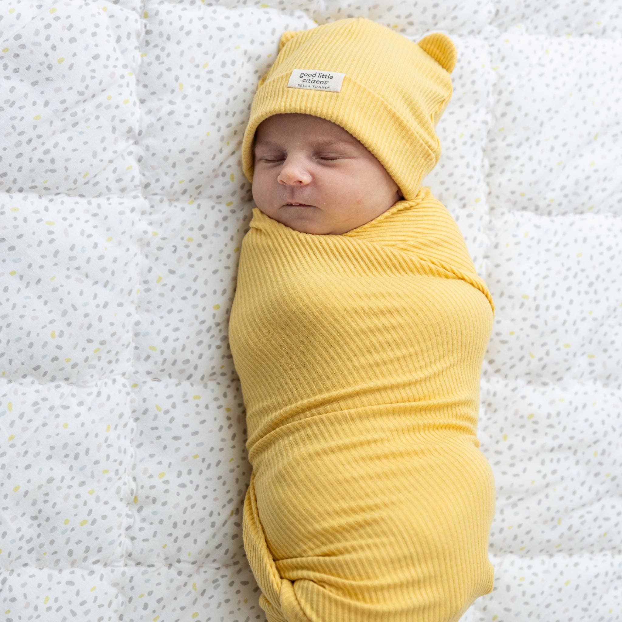 Sunshine Rib Swaddle & Beanie Set - Yellow
