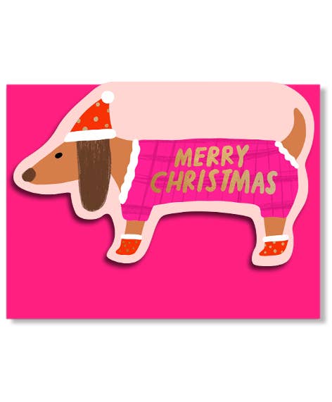 Dachsund Shaped Holiday Card