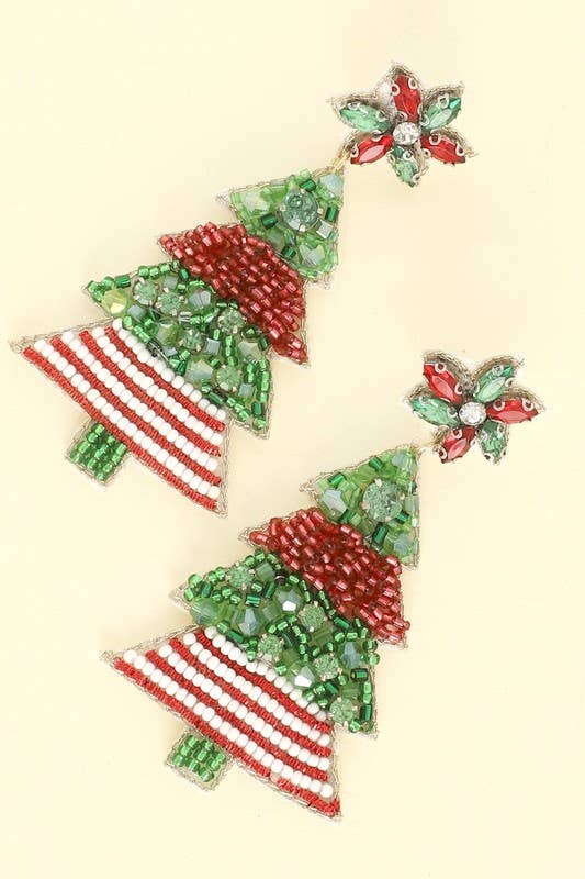 Christmas Tree Seed Bead Earrings