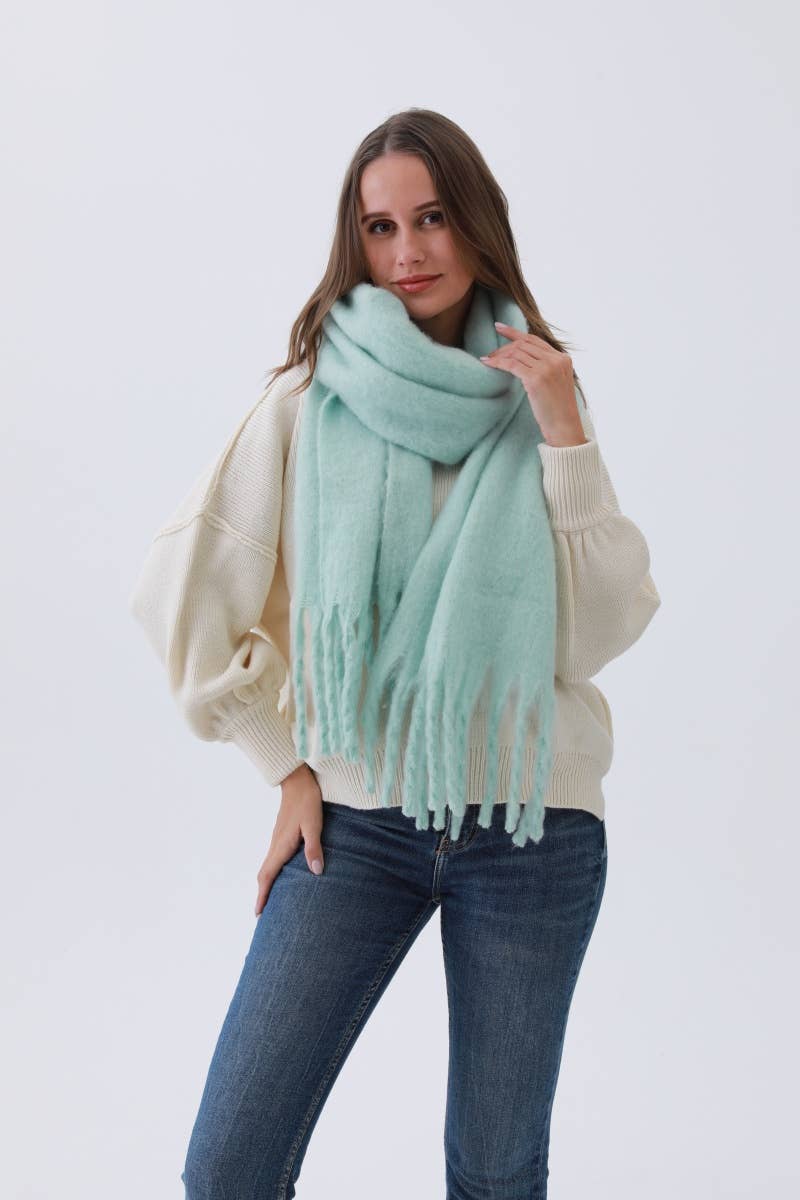 Rose Cozy Knit Soild Scarf with Tassels