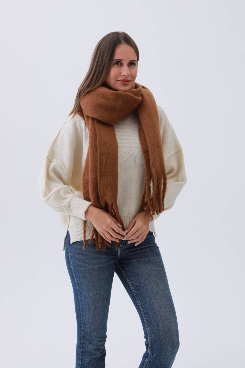 Mint Cozy Knit Solid Scarf with Tassels