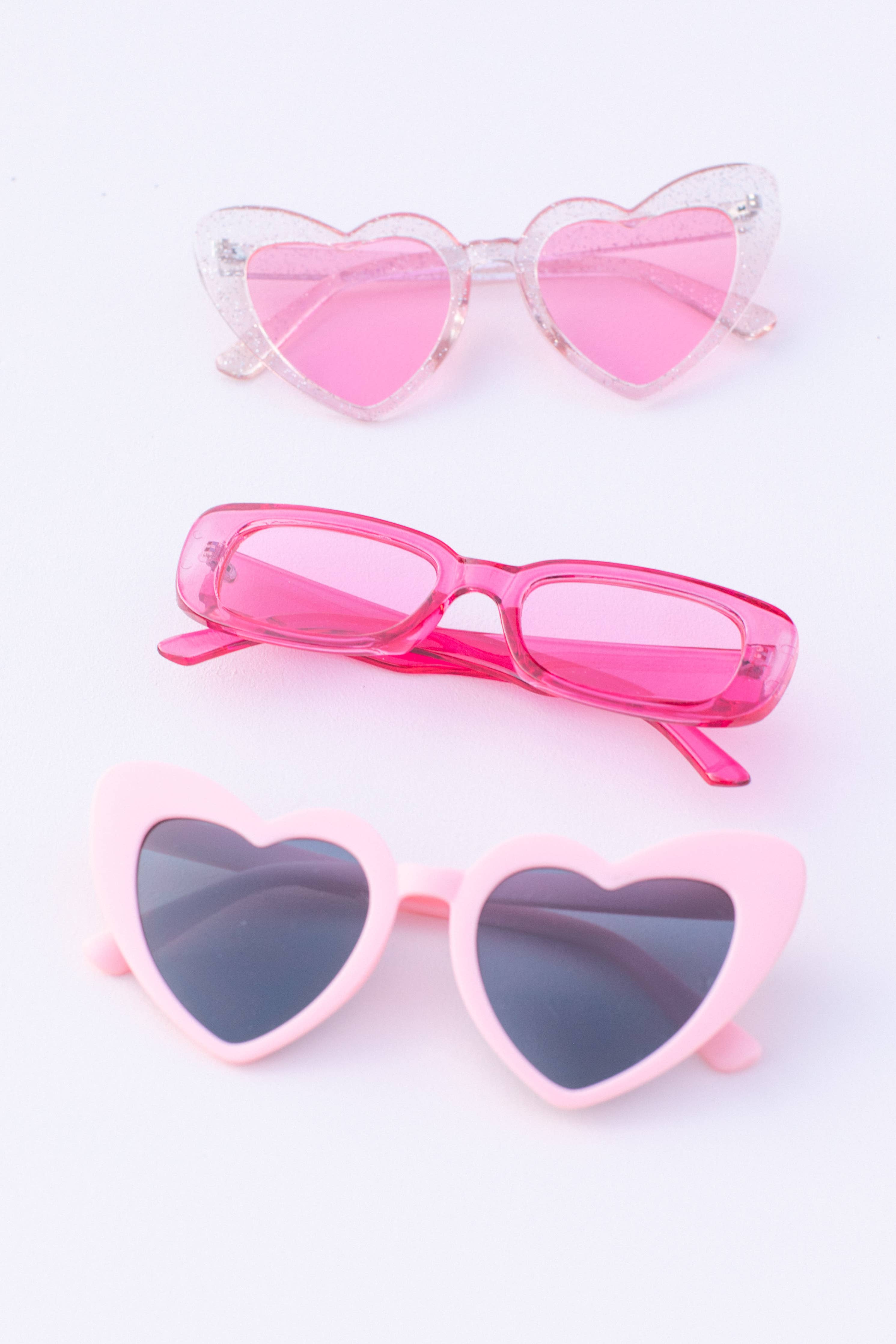 Valentine's Adults Glitter Pink Heart Sunglasses