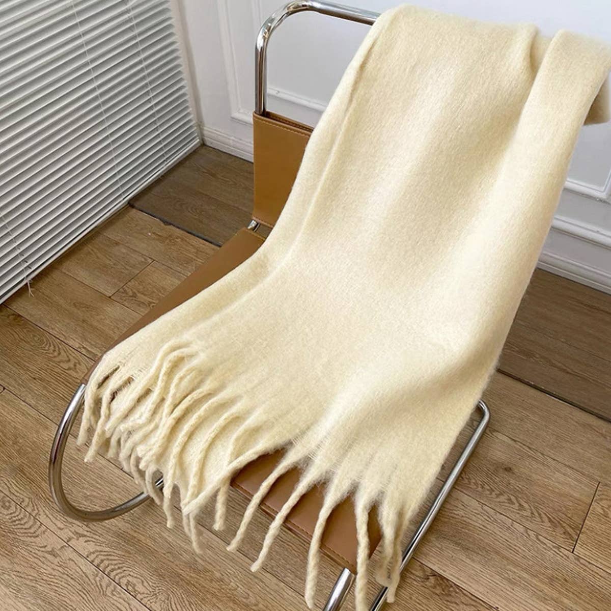 Beige Soft Mohair Feel Scarf
