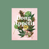 On a mossy green background sits a light pink cookbook. It has a picture of marijuana leaves, marijuana buds, a jar of powdered marijana with a spoon and it says "Bong Appetit" in white, bold serif lettering. It also says at the bottom "Mastering the Art of Cooking with Weed" in white, block lettering. It is by the Editors of MUNCHIES.