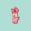 On a mint green background sits a magnet. This 2D-style raised magnet is a red and white handdrawn soda pop that says "It's Called Pop Not Soda" in red and white handwritten lettering. It has a white outline bubble with the state of Michigan in it in white. 3"- 4"