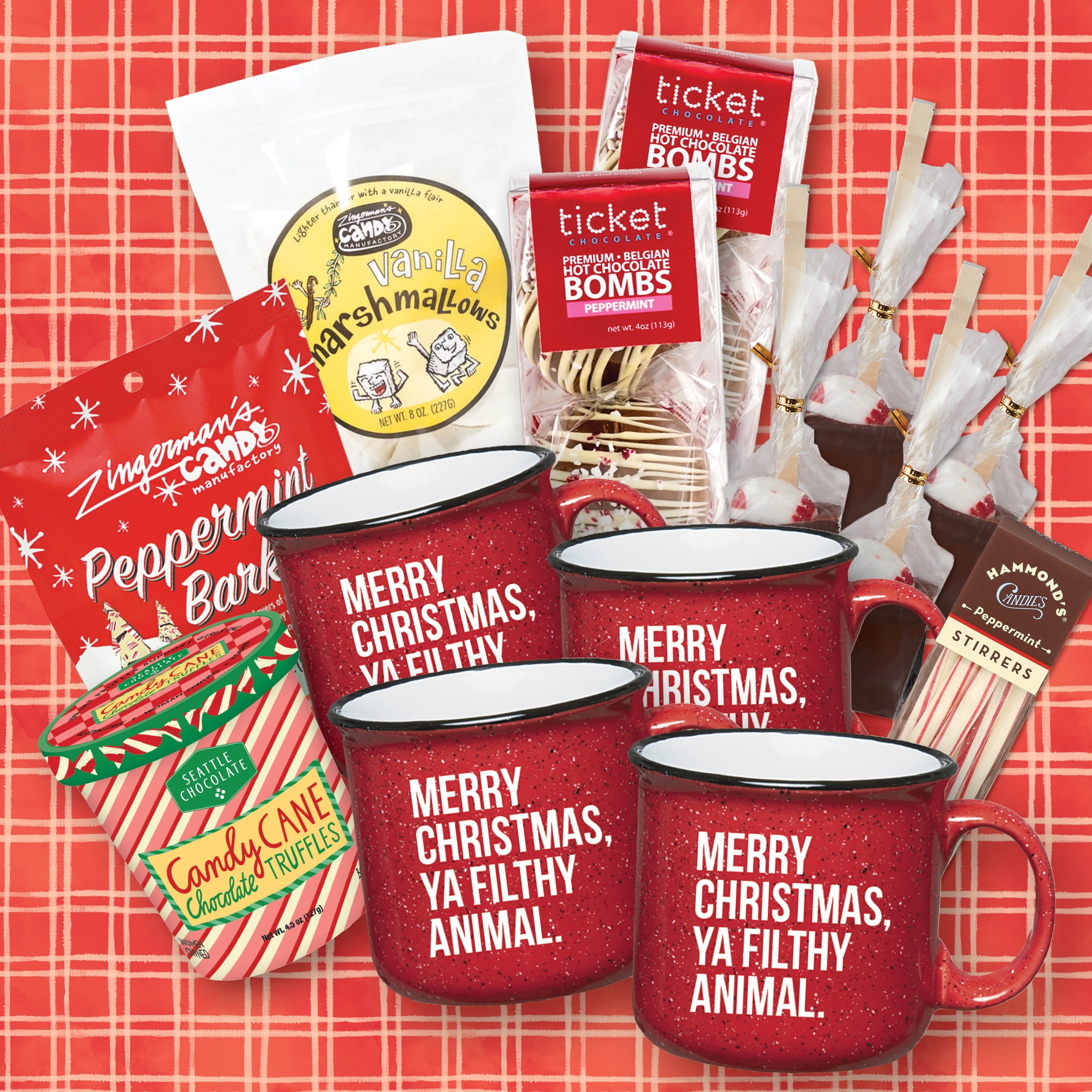 Merry Christmas Ya Filthy Animal Cocoa + Mug Bundle for Four