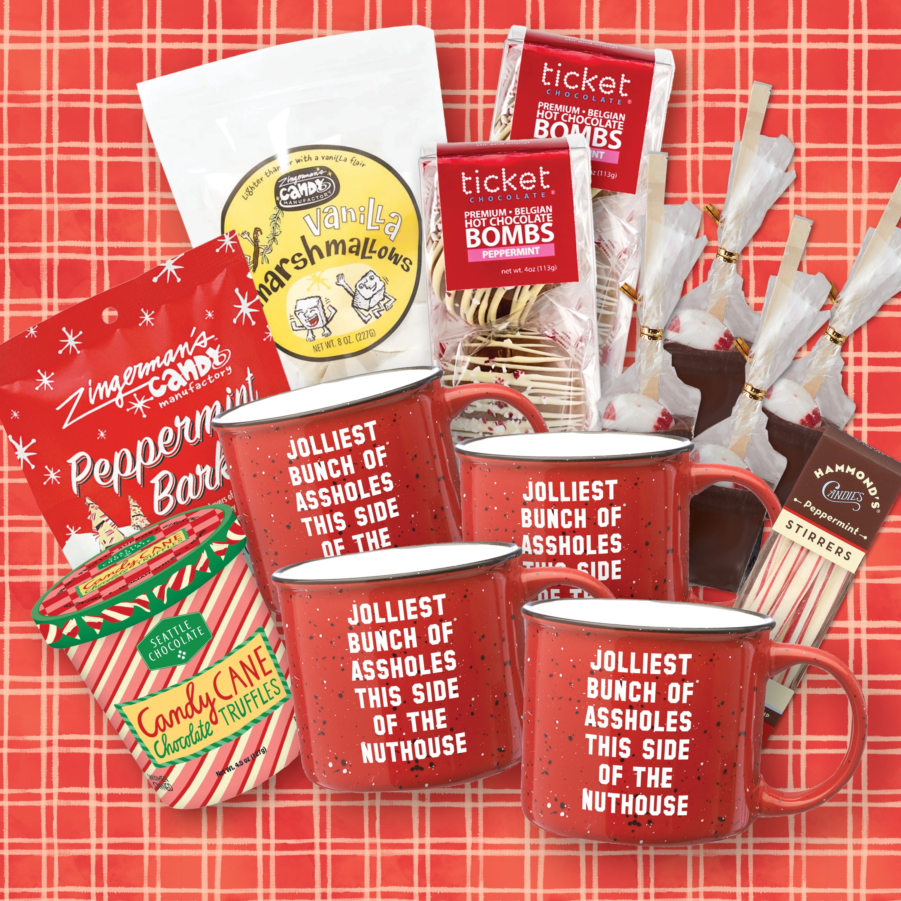 Jolliest Bunch of Assholes Cocoa + Mug Bundle for Four