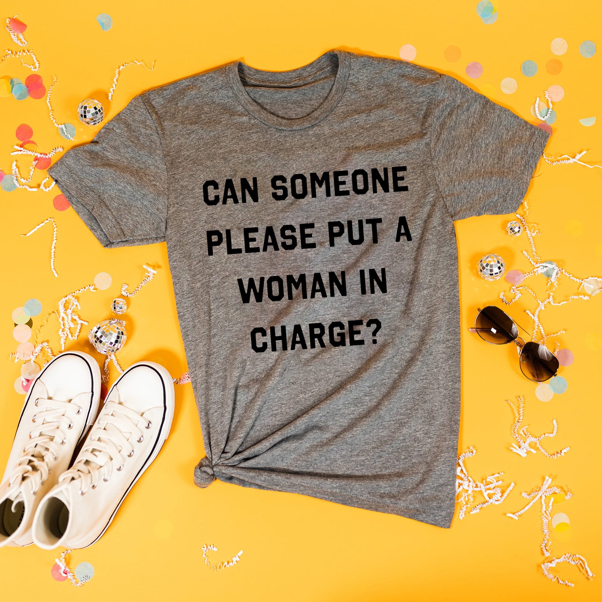 Can Someone Please Put a Woman in Charge Heather Grey T-Shirt