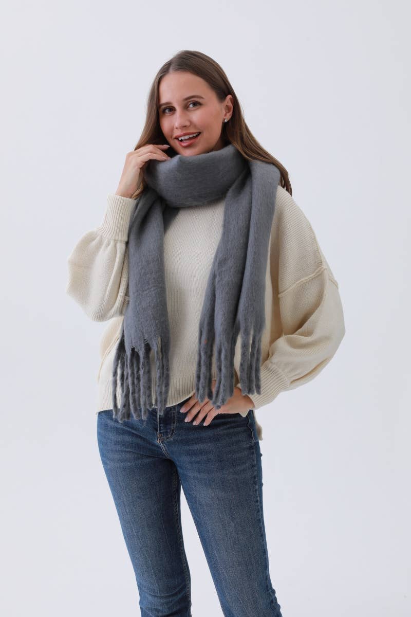 Mint Cozy Knit Solid Scarf with Tassels