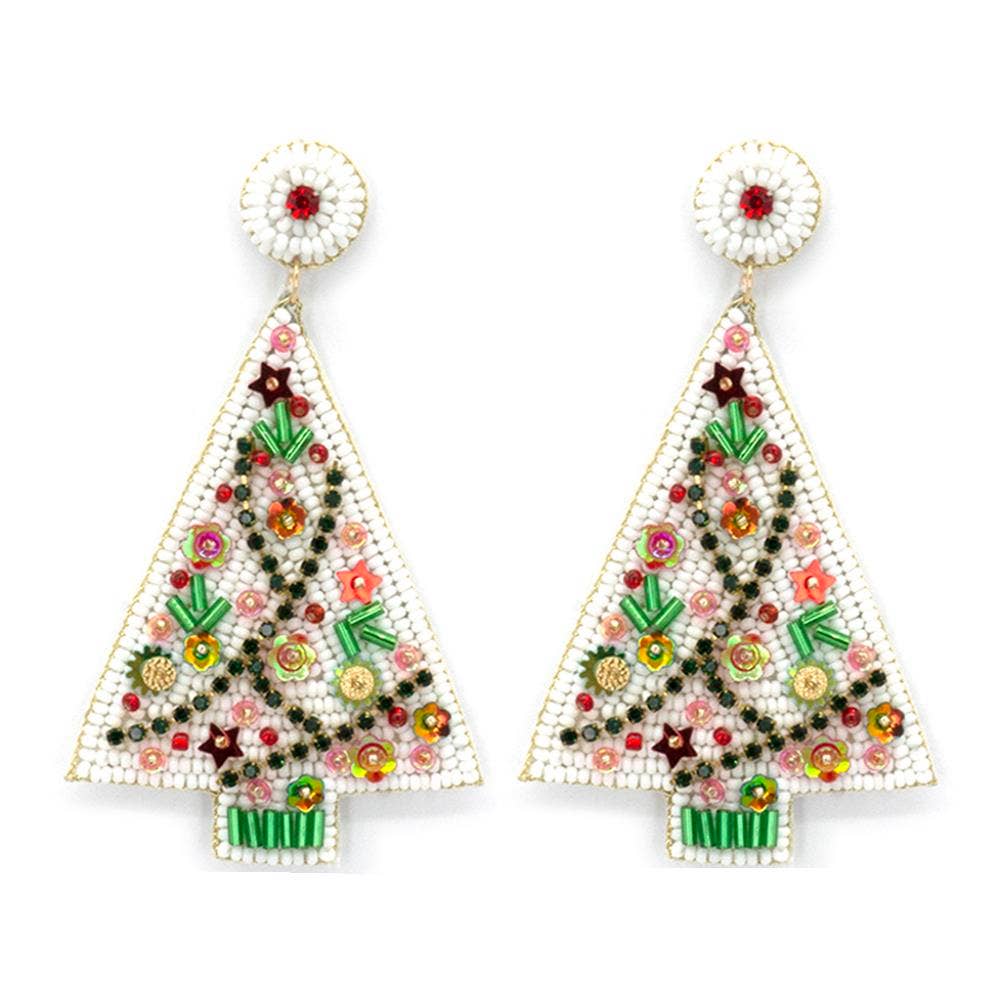 Pink Christmas Tree Seed Bead Earring