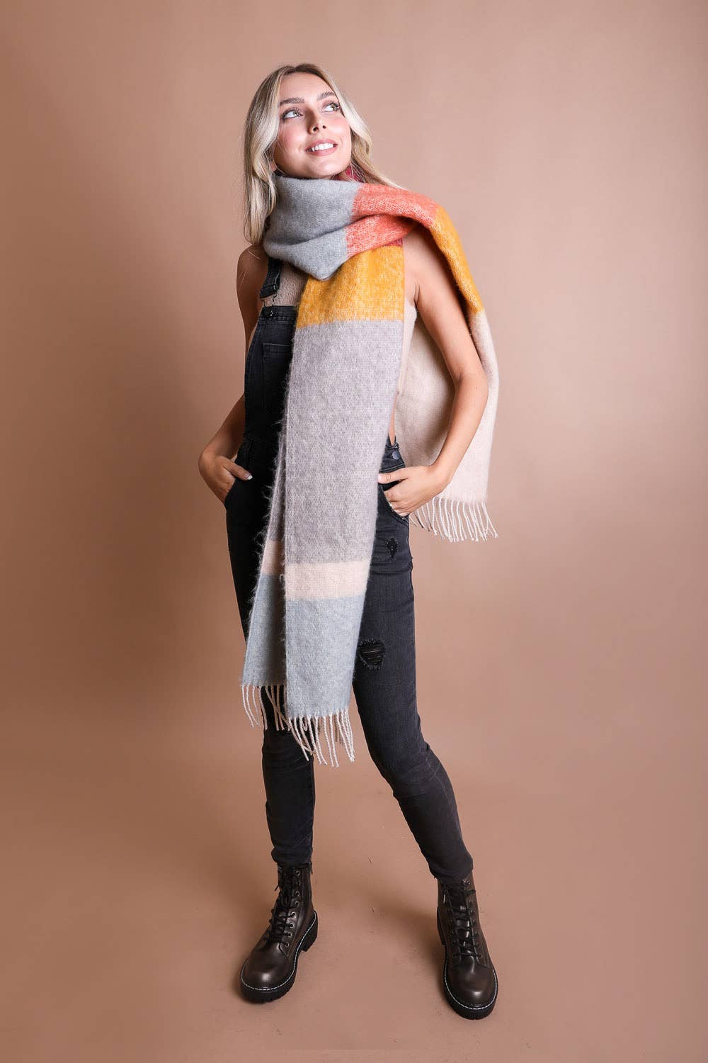 Blue & Oatmeal Faux Mohair Scarf