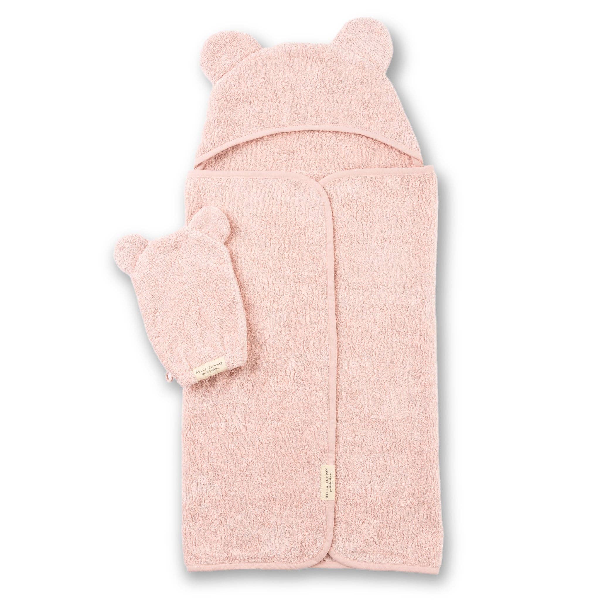 Hooded Towel + Wash Mitt Set Blush - Pink