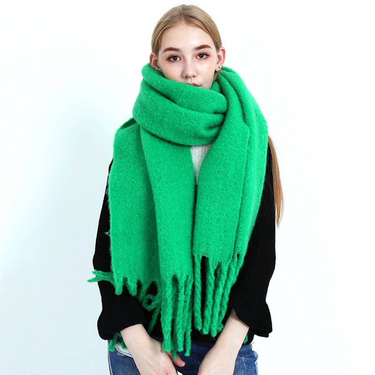 Green Classic Fringe Scarf
