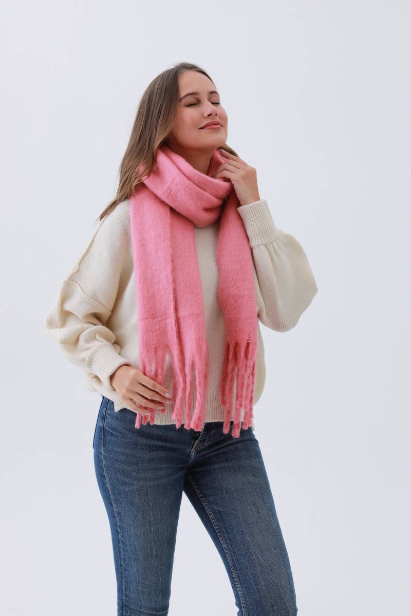 Rose Cozy Knit Soild Scarf with Tassels