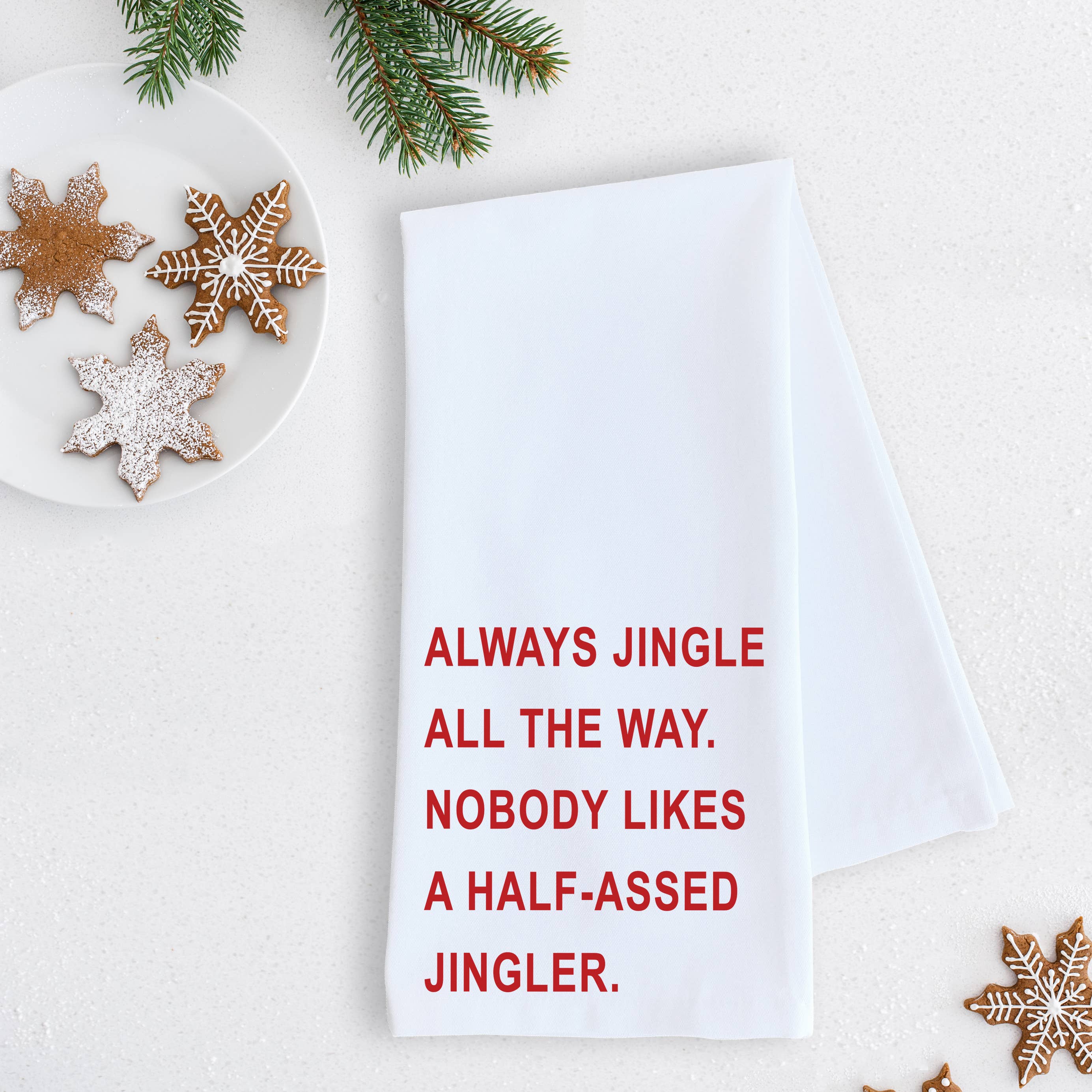Jingle All The Way - Tea Towel - Christmas Décor - RED