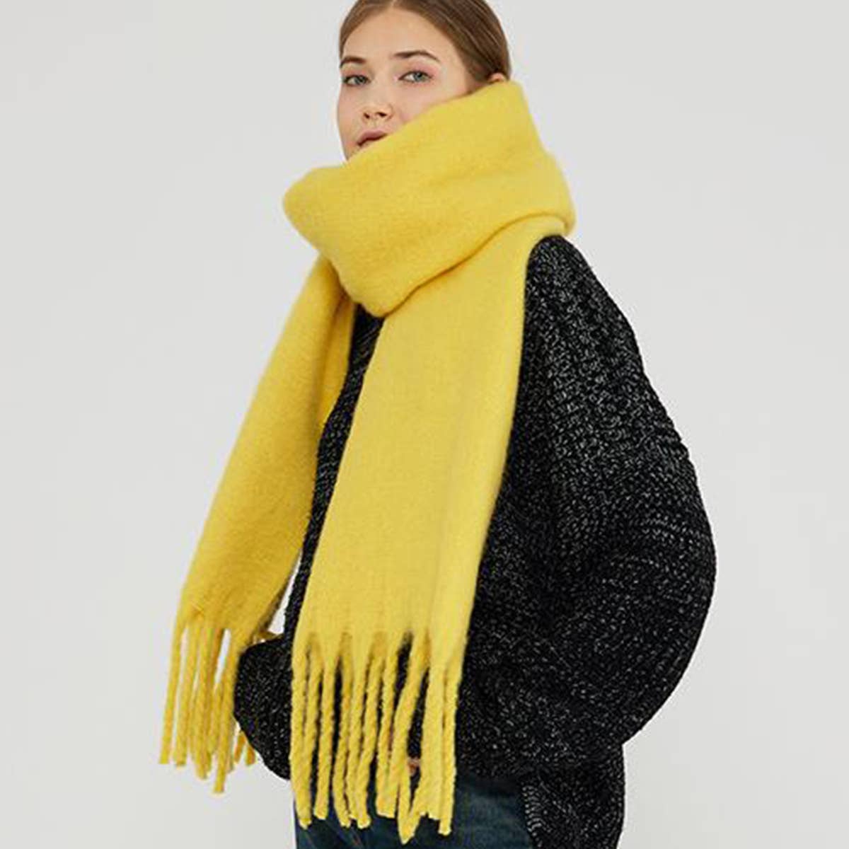 Black Soft Mohair Feel Scarf