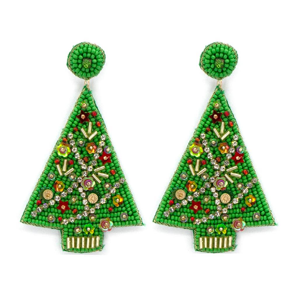 Green Christmas Tree Seed Bead Earring