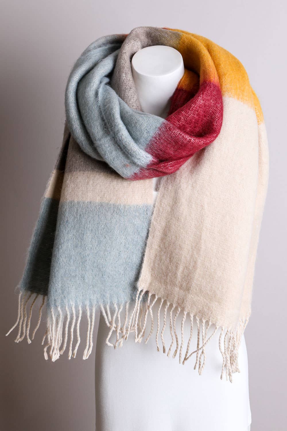 Blue & Oatmeal Faux Mohair Scarf