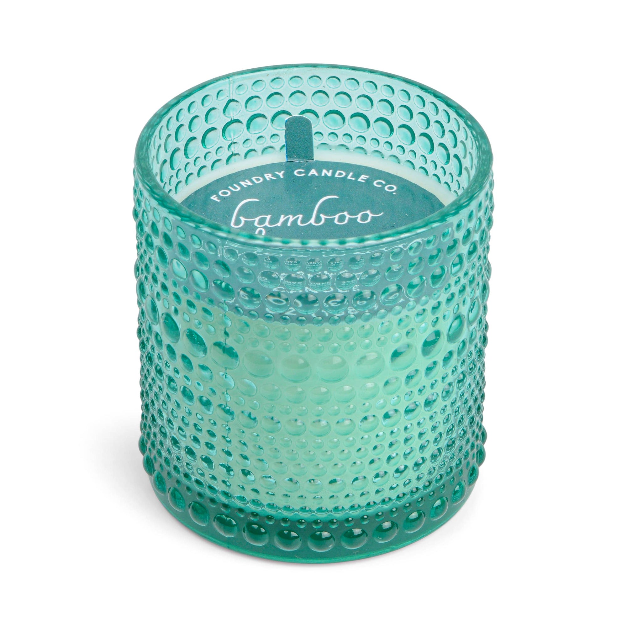 Turquoise Bamboo Textured Glass Candle: Bamboo & Aloe Water