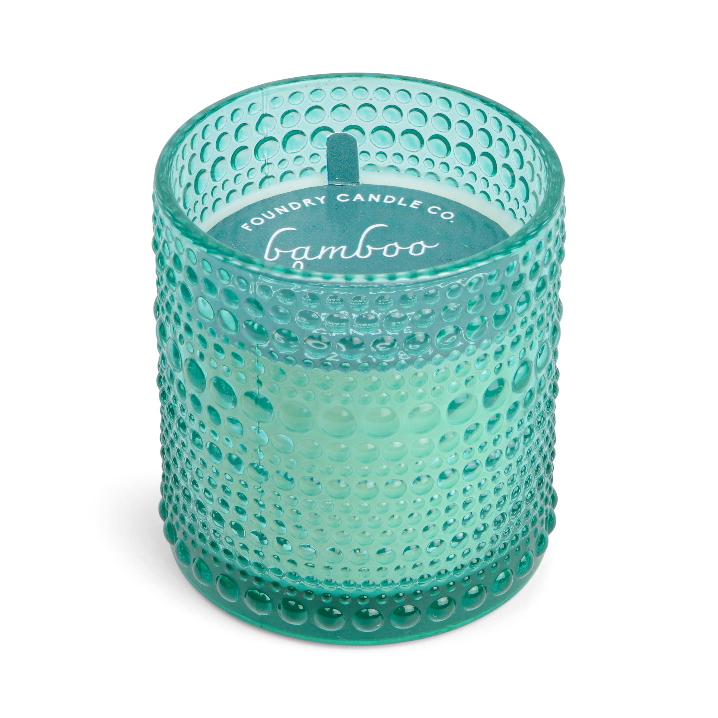 Turquoise Bamboo Textured Glass Candle: Bamboo & Aloe Water
