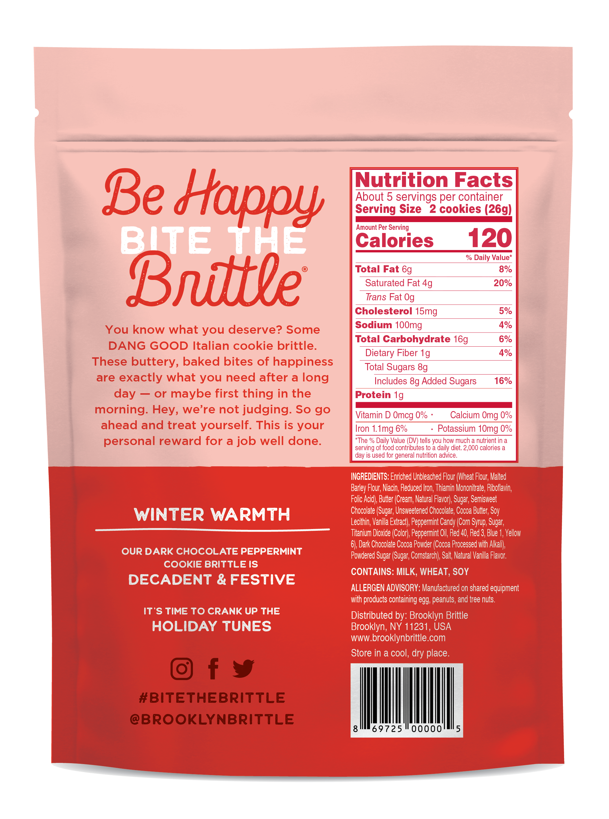 Dark Chocolate Peppermint Italian Cookie Brittle - Pouch Bag