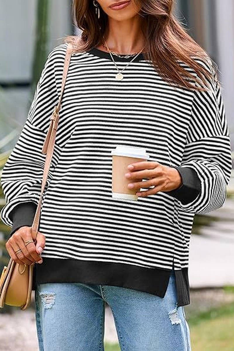Sea Blue Striped Sweatshirt- Medium