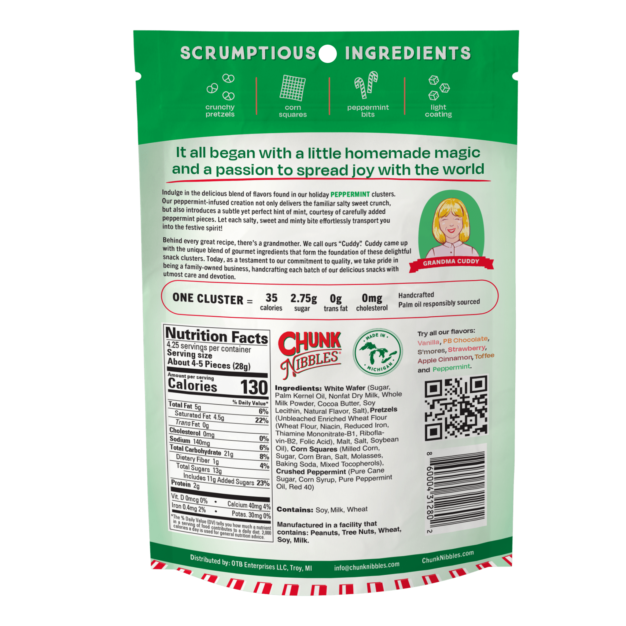 Holiday Peppermint Chunk Nibbles 4.25oz Pouch