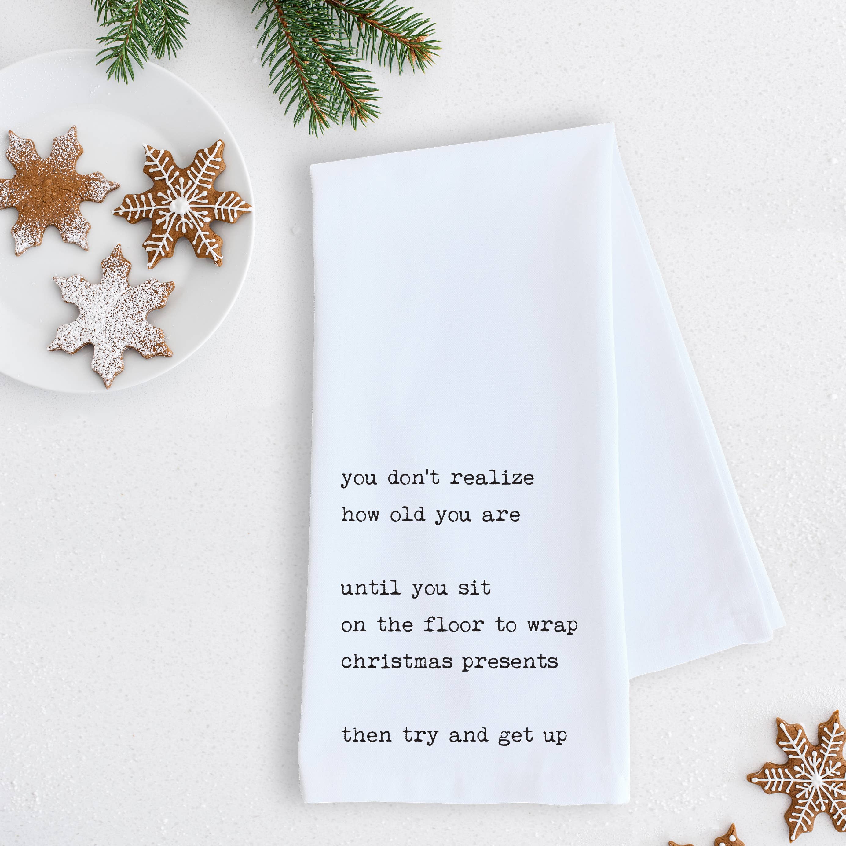 Sit On The Floor To Wrap Christmas Presents - Tea Towel - RED