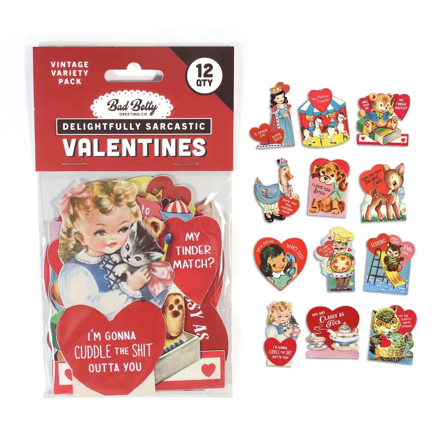 Funny Vintage Valentine's Day Cards- Set of 12