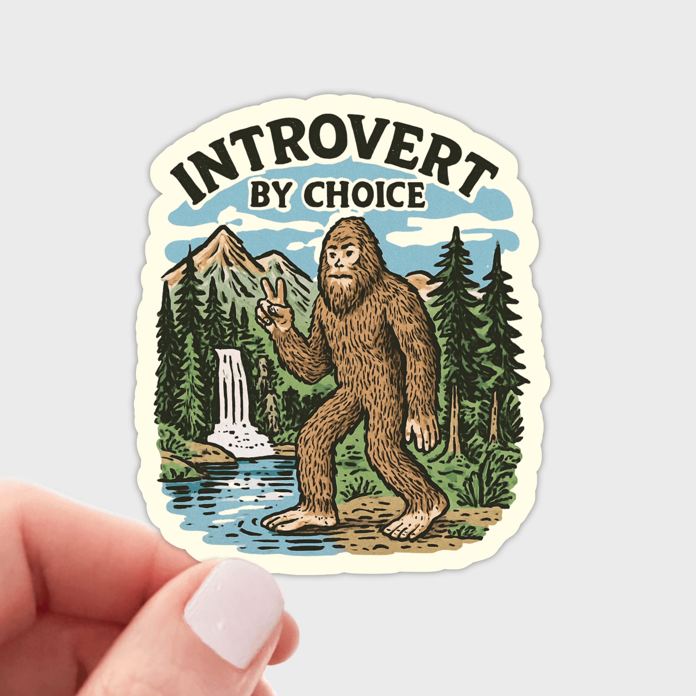 Introvert by Choice Sticker - bigfoot, nature, outdoors, fun