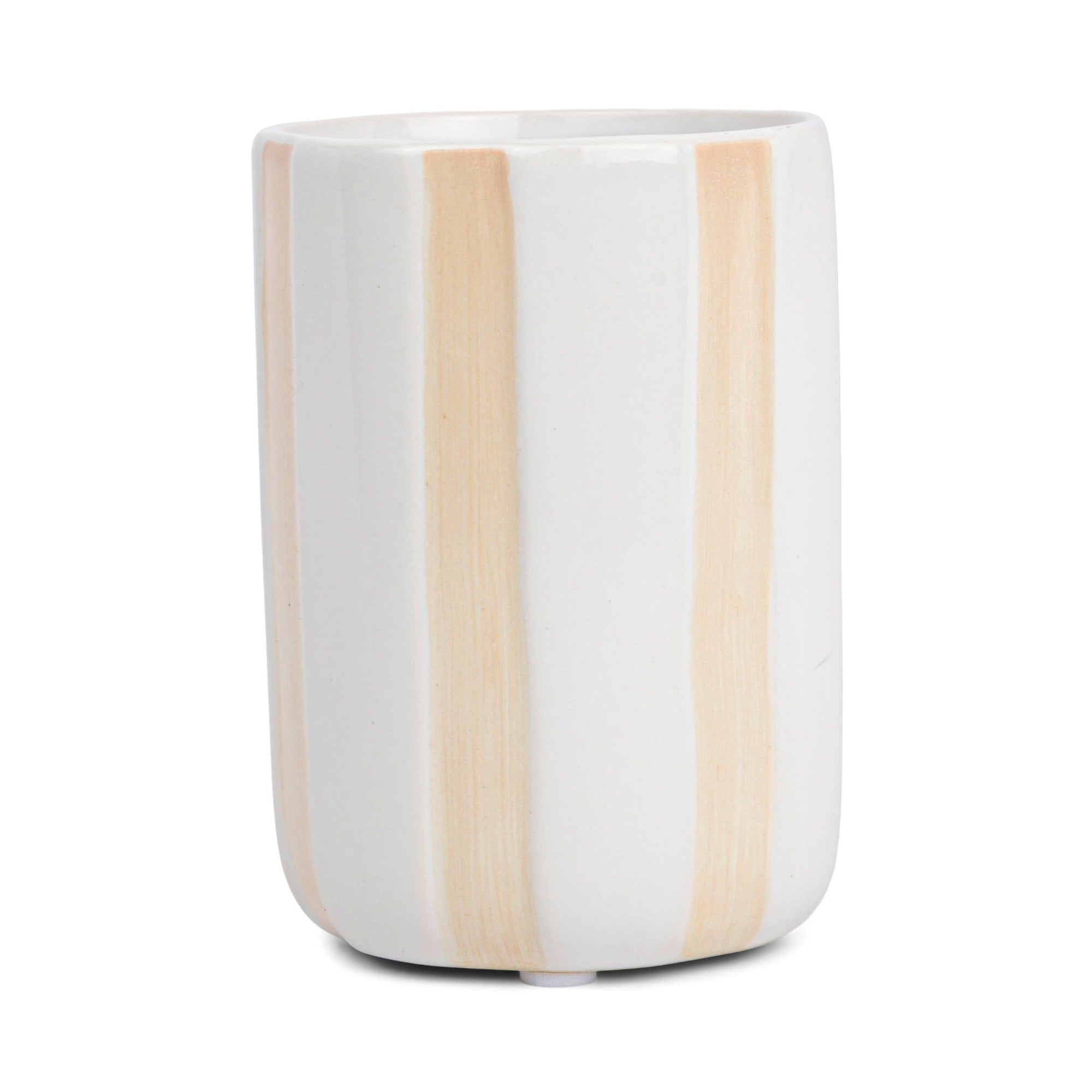Tan Striped Ceramic With Dust Cover: Bourbon & Oak