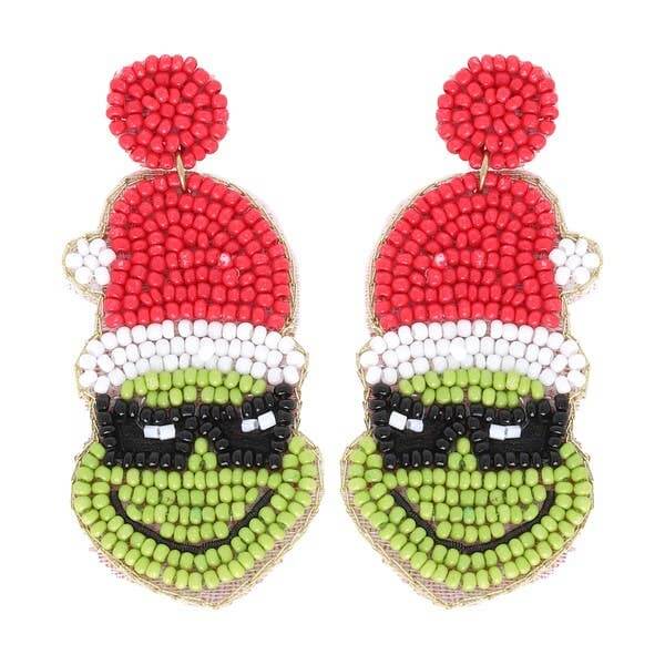 Grinch Seed Bead Earrings