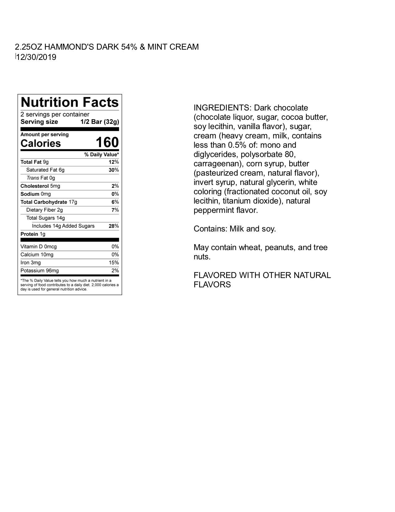 Mint Chocolate Chip 2.25 oz Candy Bar