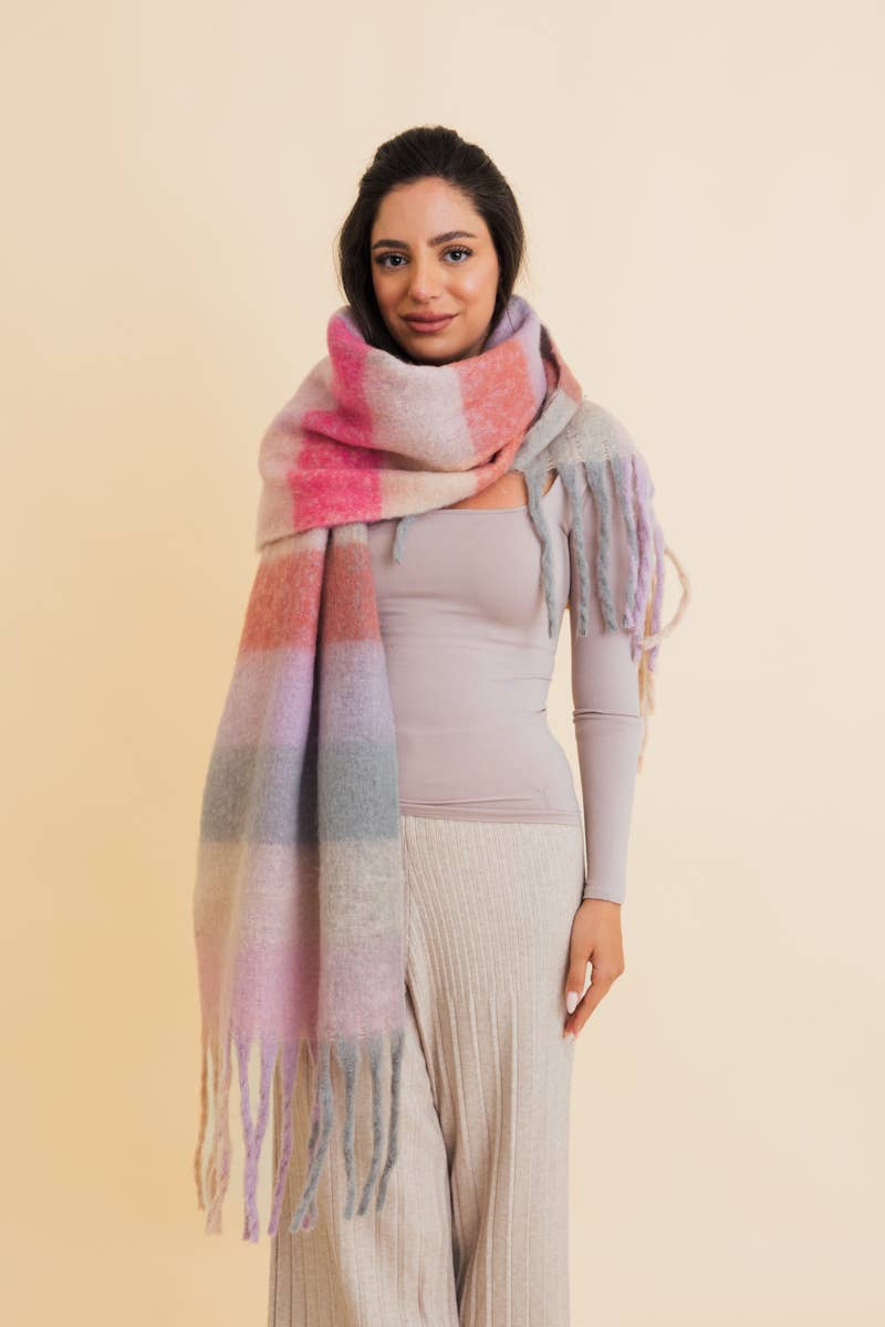 Pink Cozy Breeze Oversized Fringe Scarf