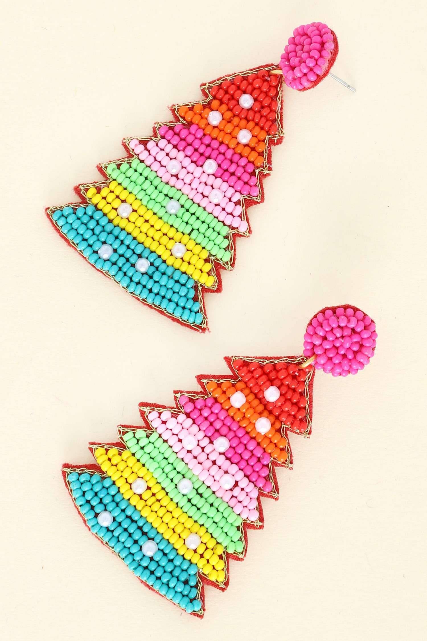 Rainbow Christmas Tree Seed Bead Earring