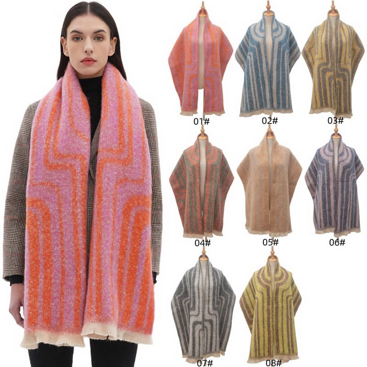 Grey Geometric Loop Scarf