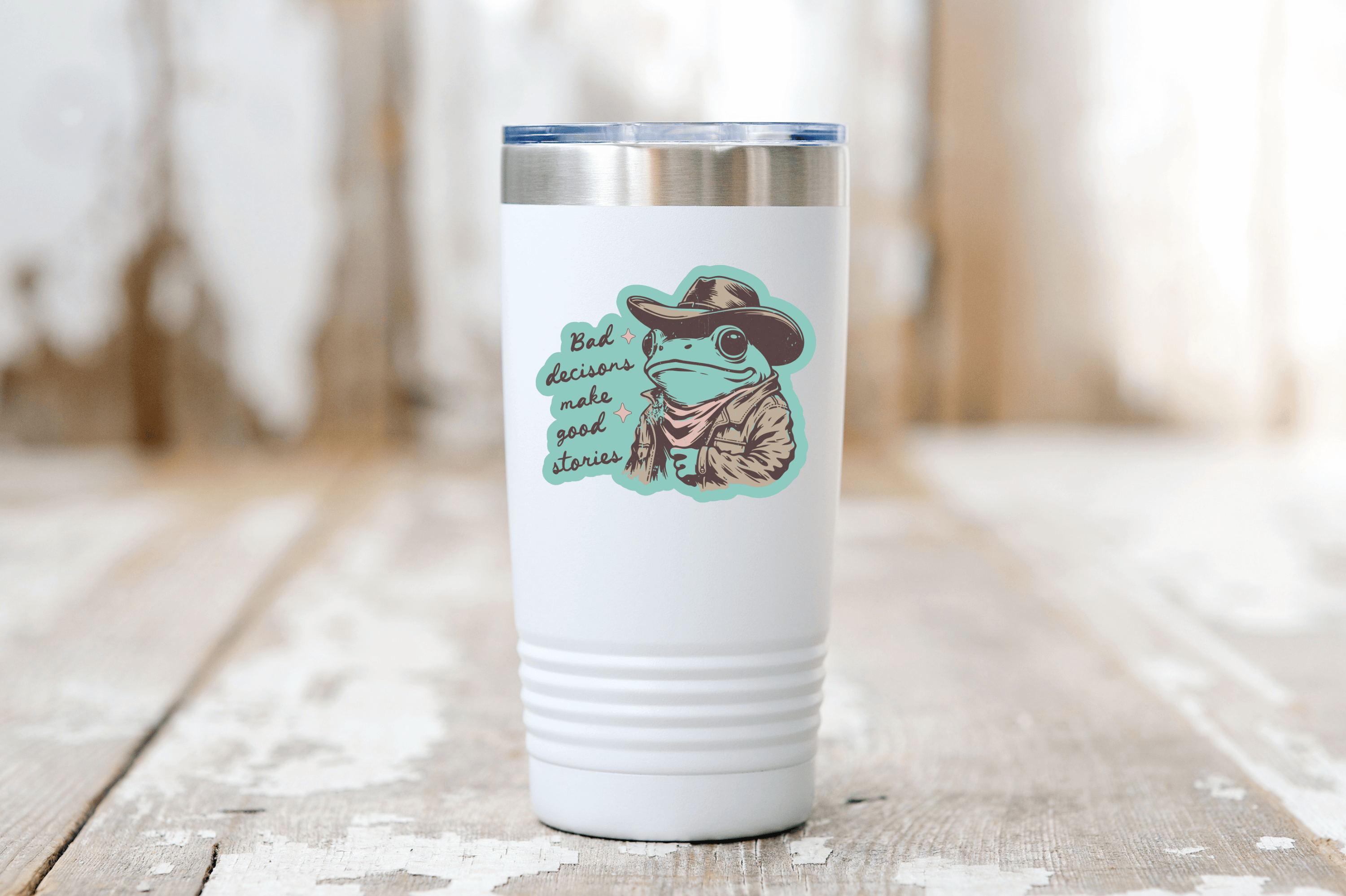 Bad Decisions Make Good Stories Sticker - cowboy, frog, west