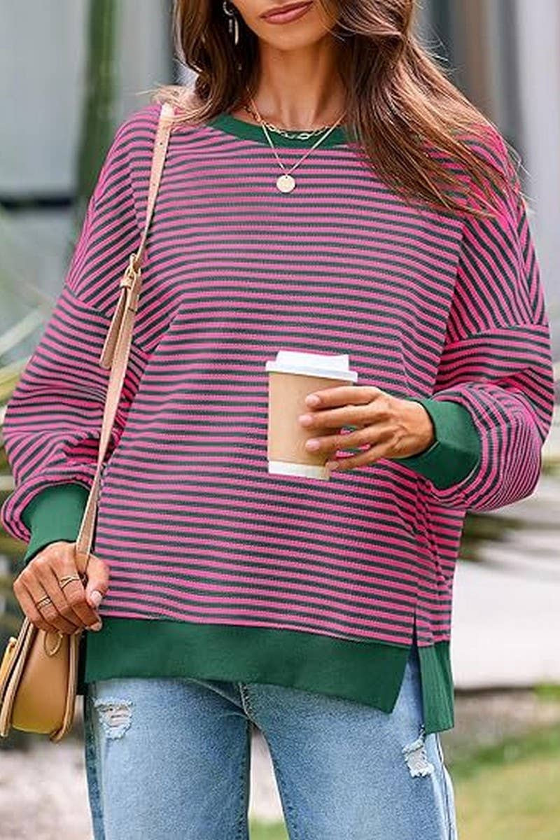 Sea Blue Striped Sweatshirt-XXL