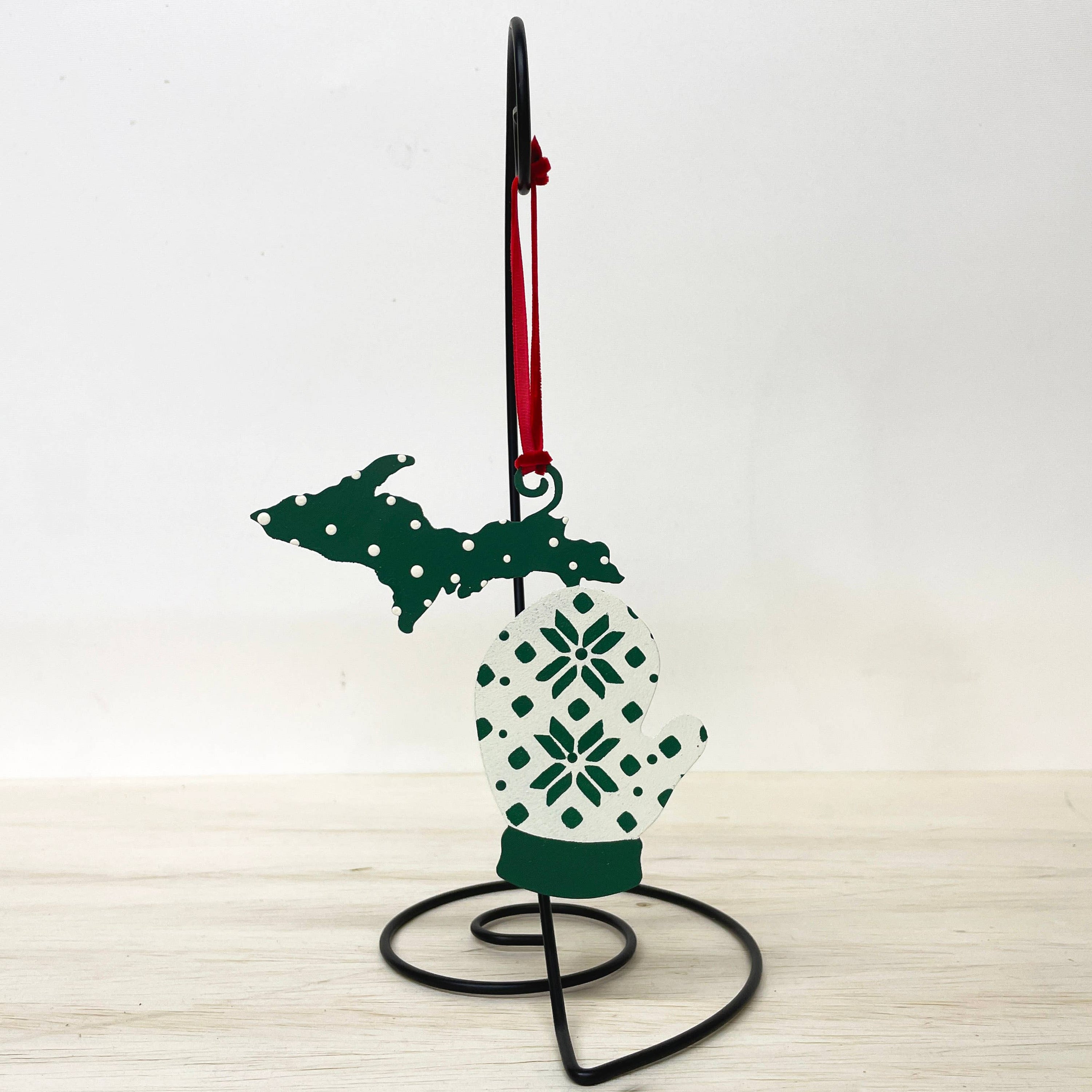 Green & White Michigan Ornament