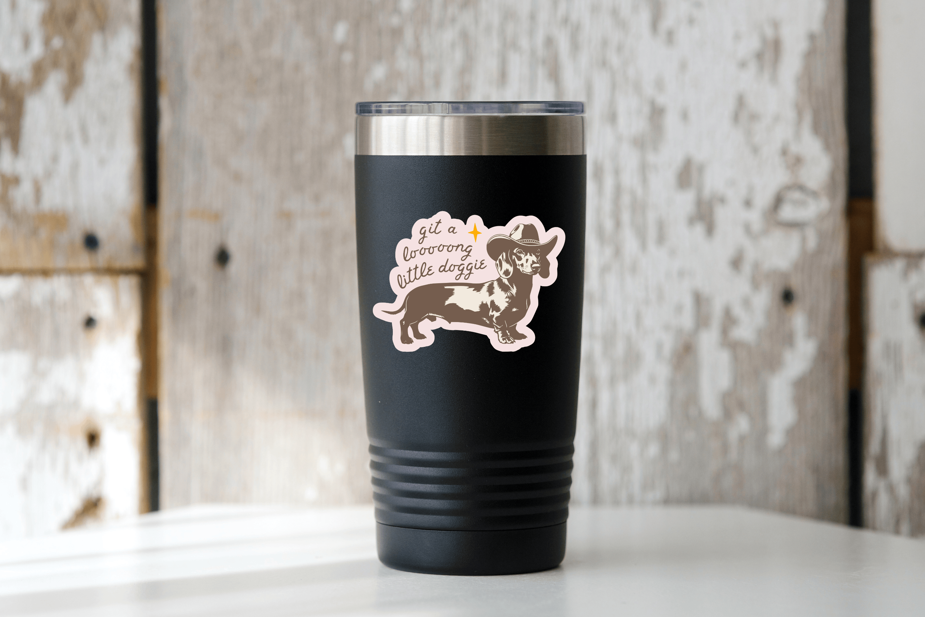 Git a Long Little Doggie Sticker - cowboy, dachshund, west