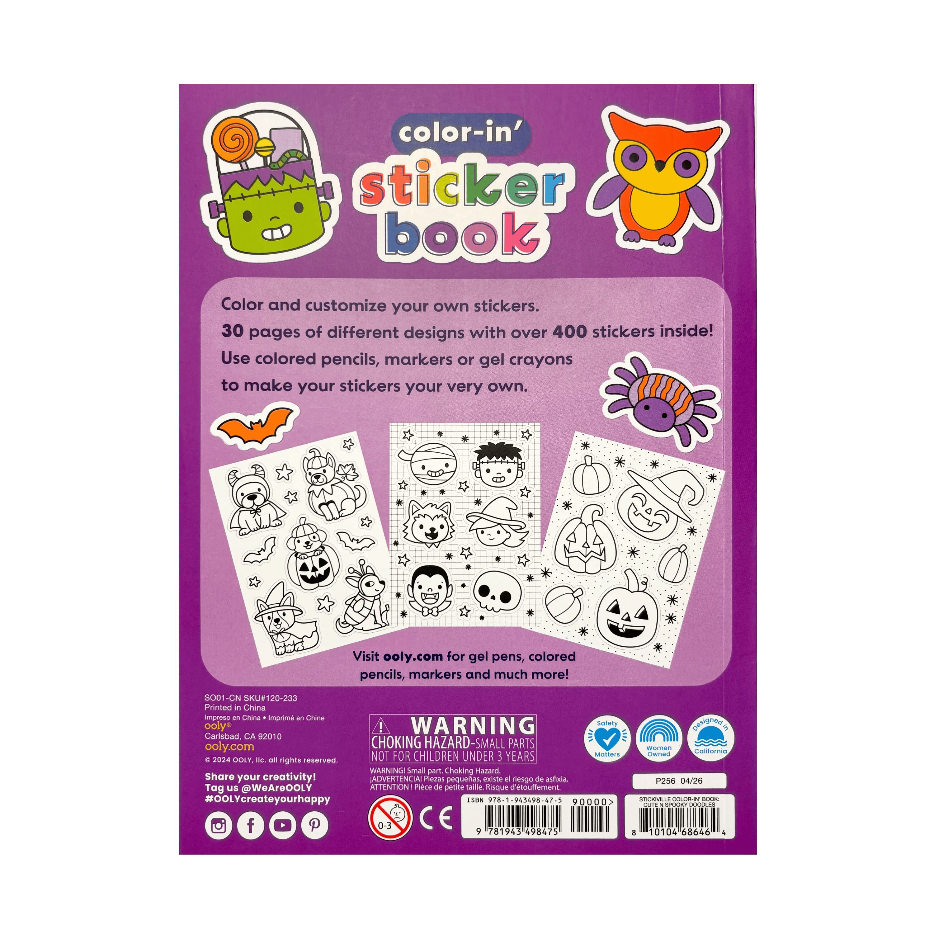 Stickiville Color-in' Sticker Book - Cute n Spooky Doodles - 30 Sheets