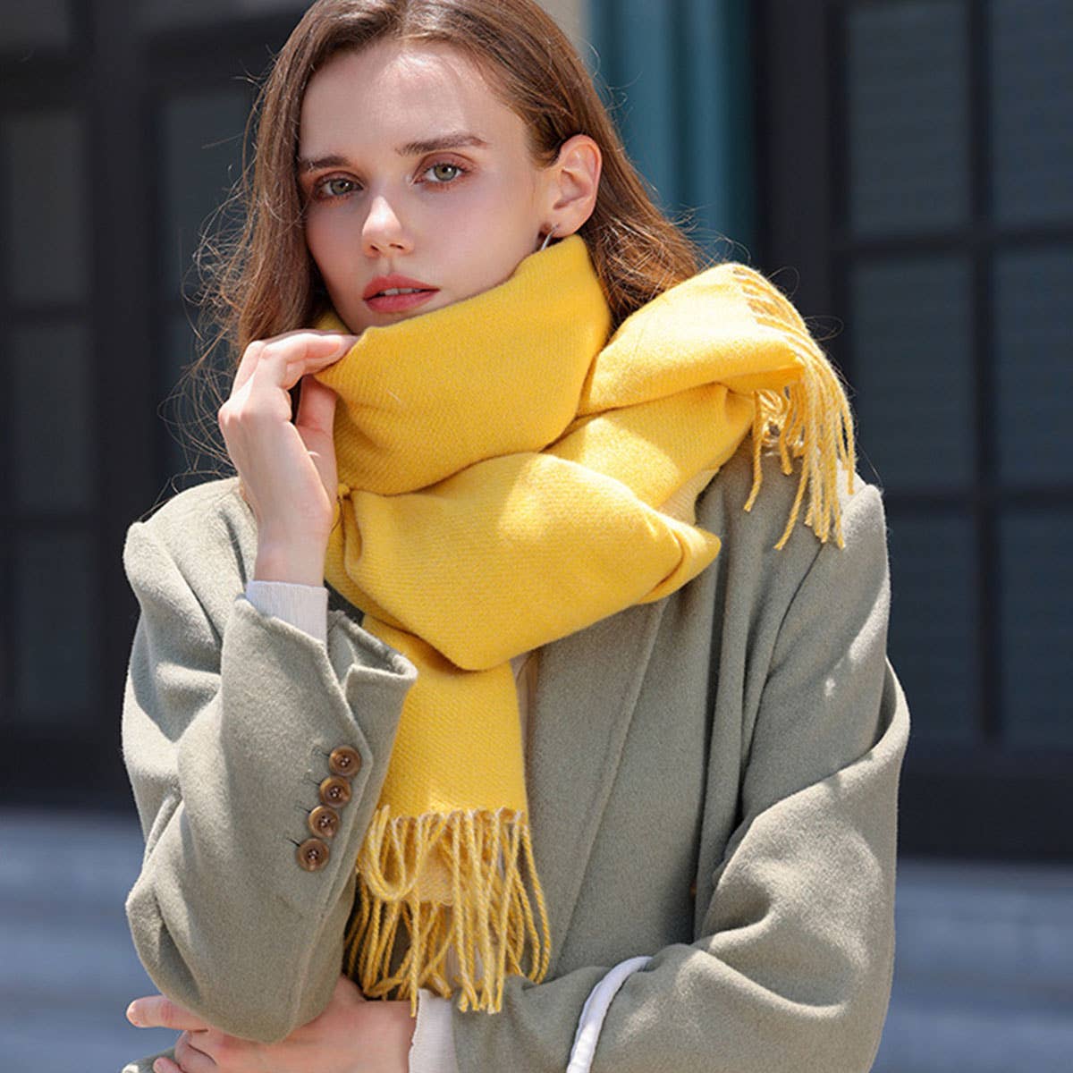 Mint Soft Faux Cashmere with Tassels