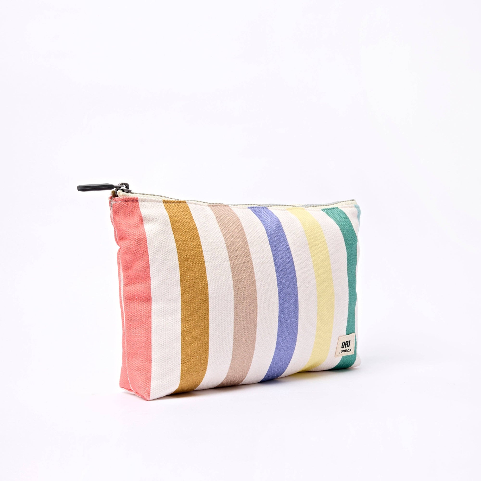 Maida Vale Medium Pouch in Pastel Multi Stripe Cotton Canvas