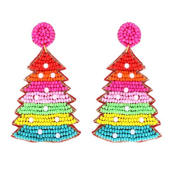 Rainbow Christmas Tree Seed Bead Earring