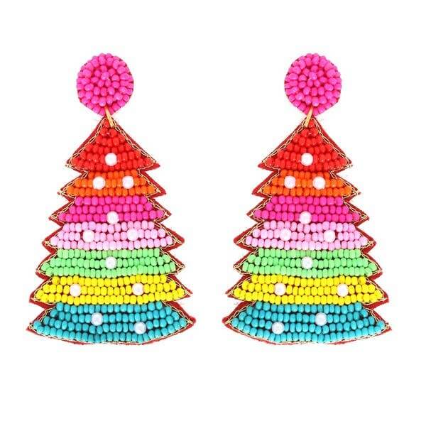 Rainbow Christmas Tree Seed Bead Earring