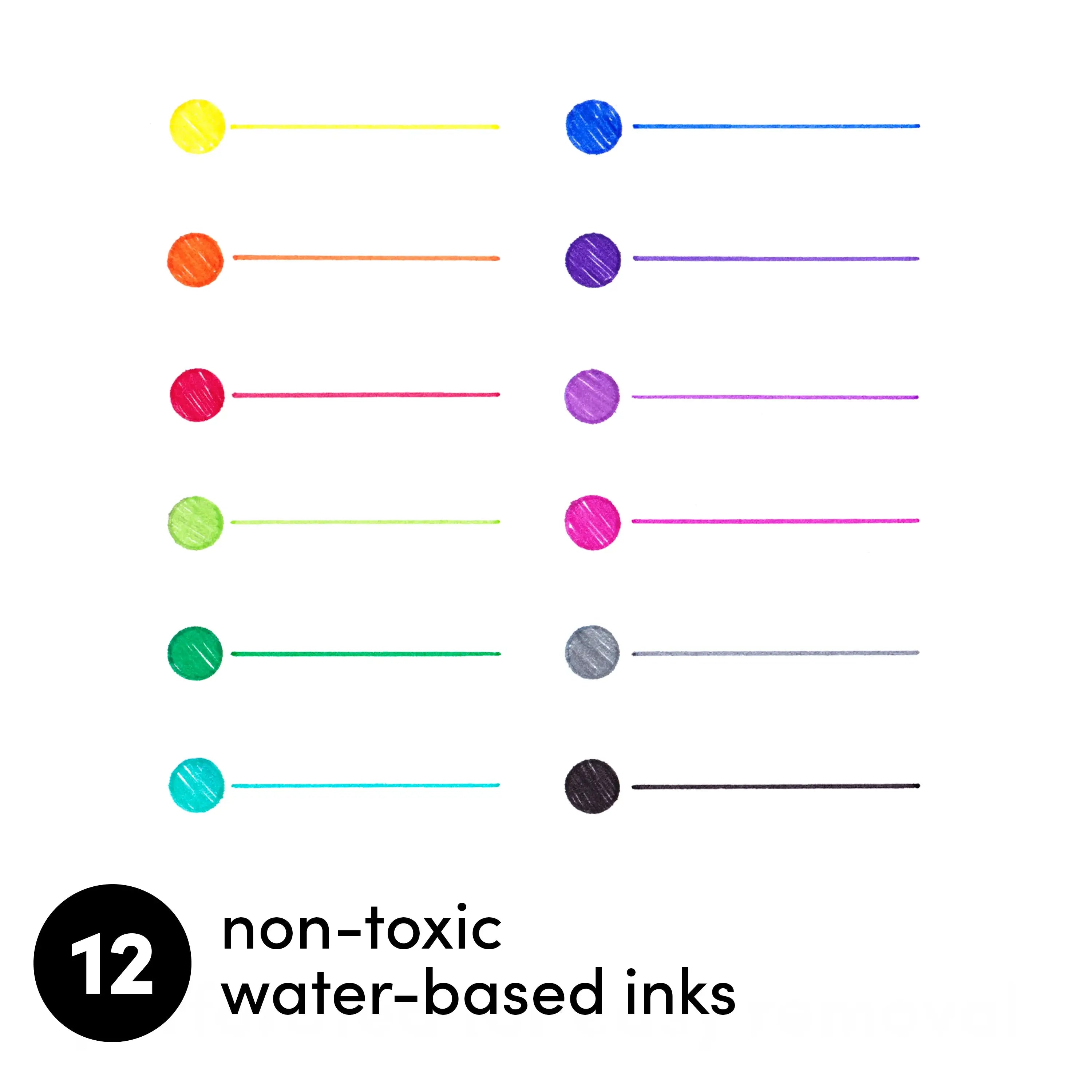 12 Pack Felt Tip Fine Line Marker Pens With Case: Bright